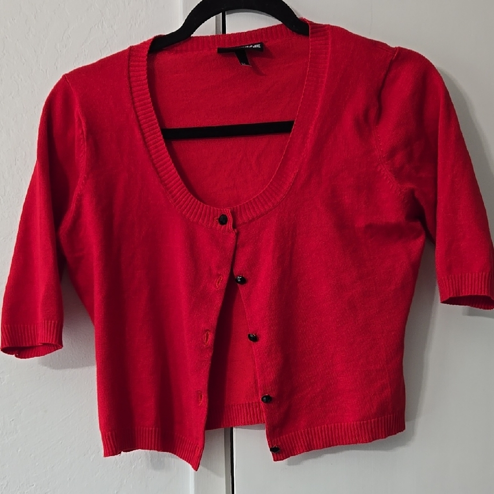 Vibrant Red Cropped Cardigan with V-Neck